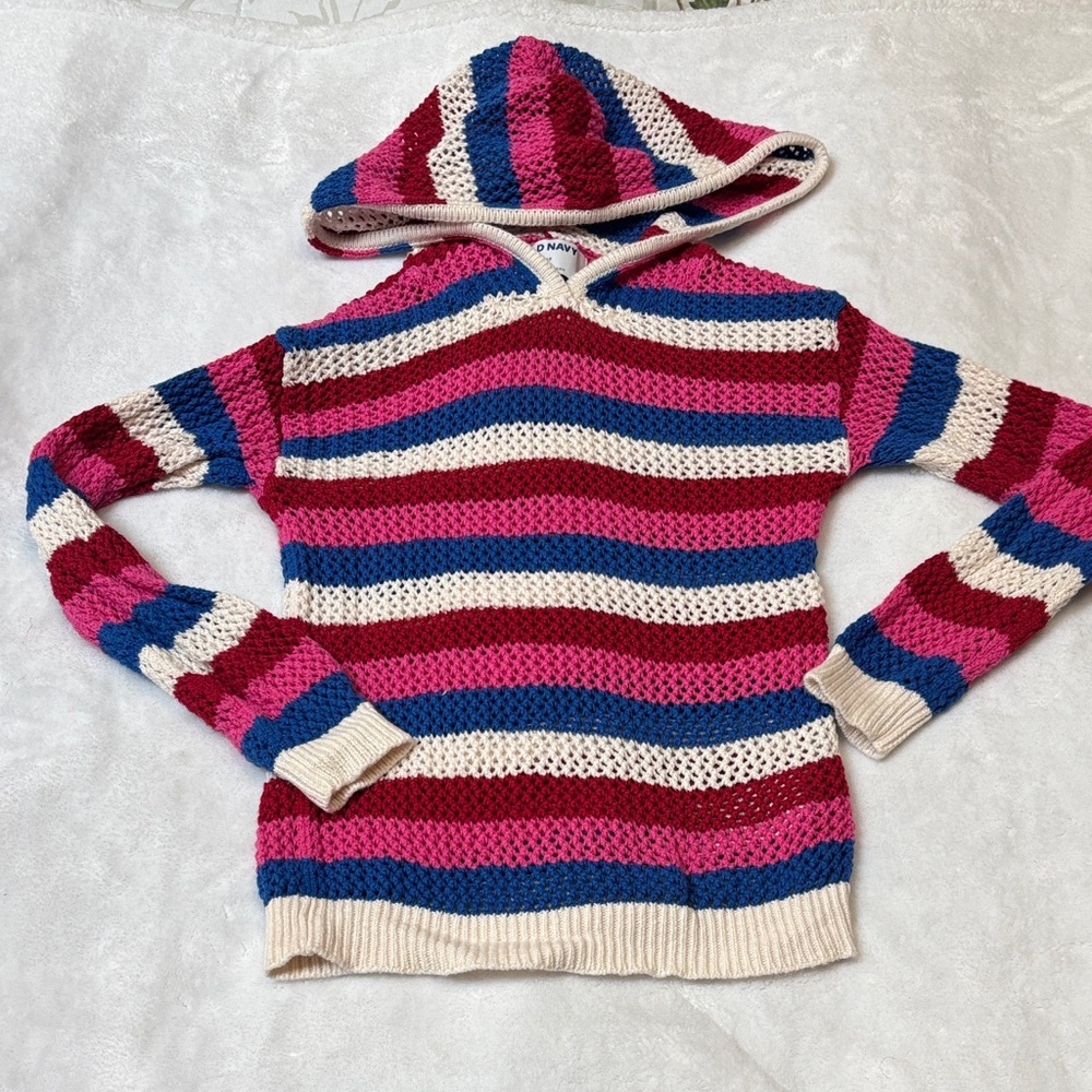 Old Navy Striped Hooded Sweater in Pink, Blue & Cream